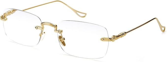 TERAISE rimless reading glasses with gold-tone metal temples and clear rectangular lenses.