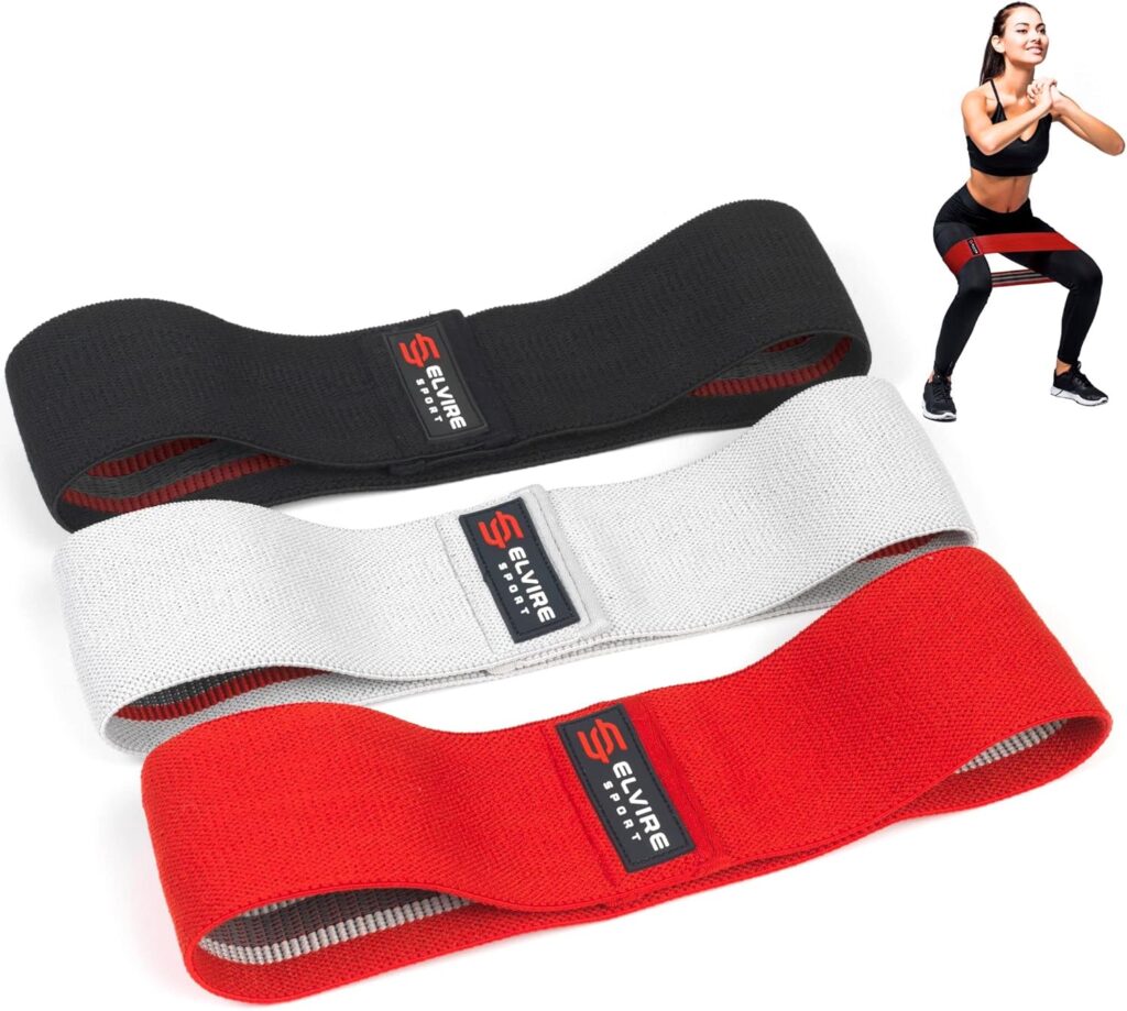 Set of three ELVIRE fabric resistance bands in black, white, and red