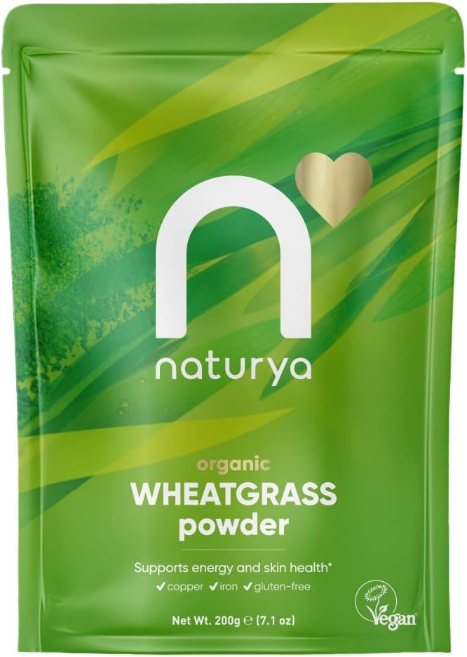 Naturya Organic Wheatgrass Powder in green packaging