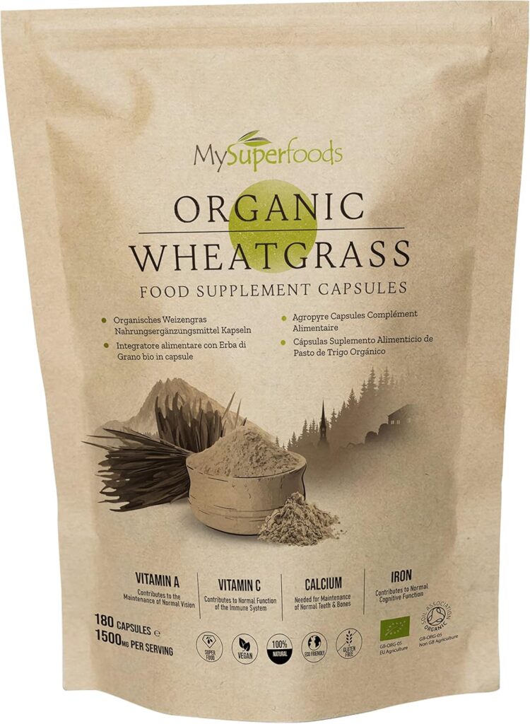 MySuperfoods Organic Wheatgrass Capsules in eco-friendly kraft pouch