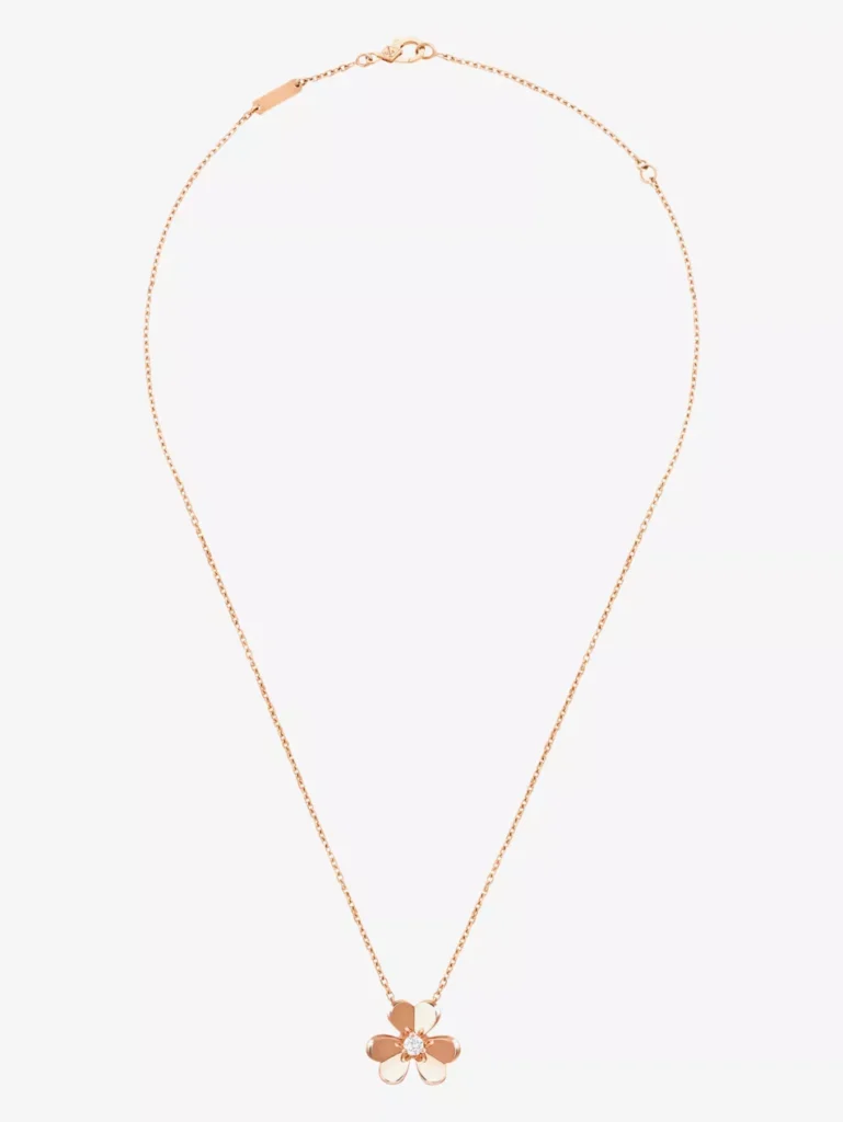 Van Cleef & Arpels Frivole small pendant necklace in 18ct rose gold with a single diamond-set flower.