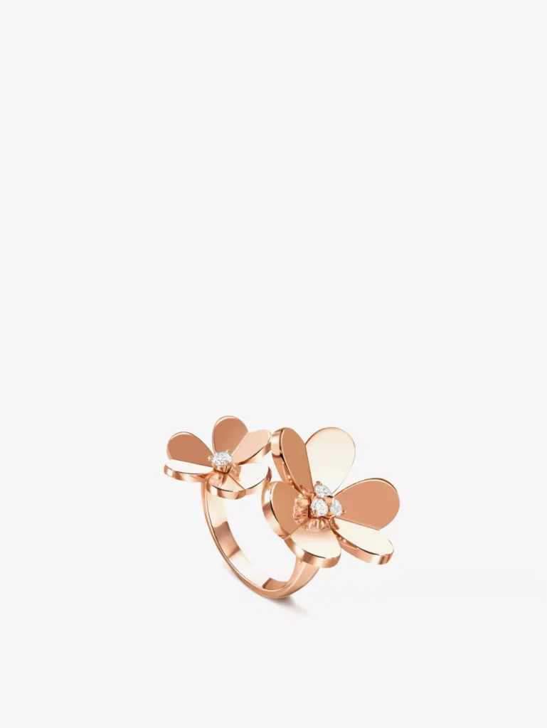 Van Cleef & Arpels Frivole Between the Finger ring in 18ct rose gold with diamonds — floral double flower design.