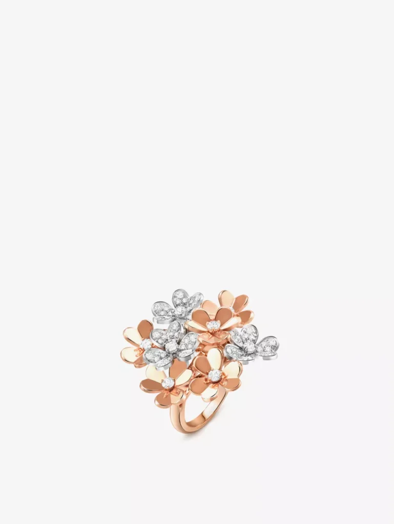Van Cleef & Arpels Frivole diamond ring in 18ct rose and white gold with floral design — luxury statement jewellery.