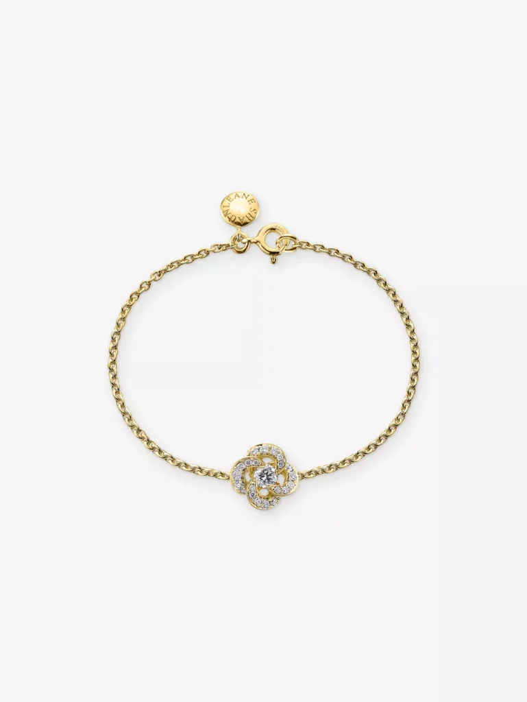 Shaun Leane Entwined Flower Petal bracelet in 18ct yellow gold with 0.10ct diamond — elegant floral charm design.