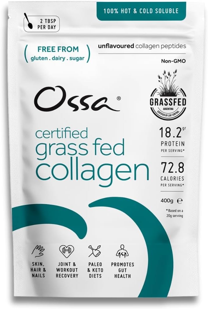 Ossa certified grass-fed collagen peptides powder for joint recovery, gut health and skin support